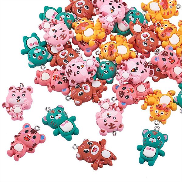 

PandaHall 40Pcs 5 Colors Opaque Resin Pendants, Tiger Charm, with Platinum Tone Iron Loops, Mixed Color, 27.5~31x19~23.5x5~6mm, Hole: 2mm..., Multicolor