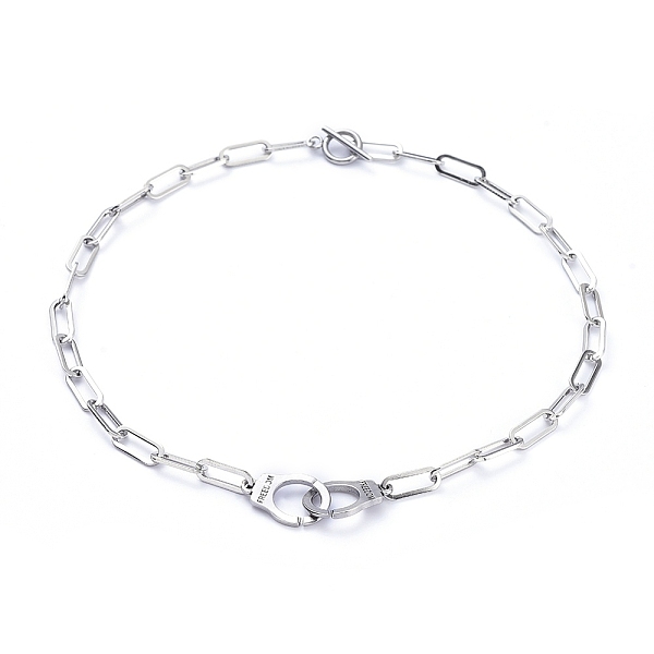 

PandaHall 304 Stainless Steel Chain Necklaces, with Interlocking Clasps and Toggle Clasps, Handcuffs Shape with Word Freedom, Stainless...