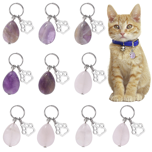 

PandaHall CHGCRAFT 10Pcs 2 Style Teardrop Gemstone Pet Collar Charms Natural Gemstone Pendants with Head Pins Split Rings Paw Print Charms...