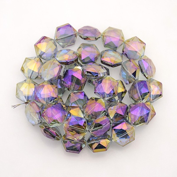 

PandaHall Hexagon Electroplate Full Rainbow Plated Glass Beads Strands, Faceted, Dark Violet, 15x14x8mm, Hole: 1mm, about 50pcs/strand, 23.6..., Purple