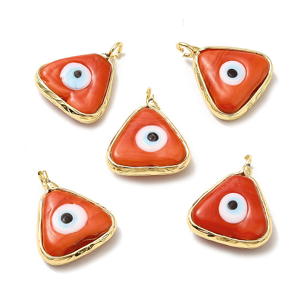 

PandaHall Handmade Lampwork Pendants, with Eco-friendly Light Gold Brass Findings, Long-Lasting Plated, Cadmium Free & Lead Free, Triangle..., Red