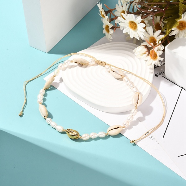 

PandaHall Natural Pearl & Cowrie Shell Beaded Necklace for Teen Girl Women, Golden, WhiteSmoke, Inner Diameter: 4.57~8.54 inch(11.6~21.7cm)..., White