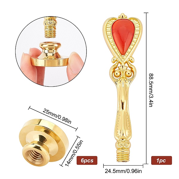 

PandaHall CRASPIRE DIY Scrapbook Making Kits, Including Alloy Handles and Brass Wax Seal Stamp Heads, Golden, 2.5x1.4cm, 7pcs Alloy