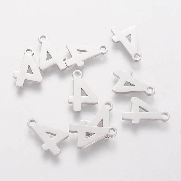 

PandaHall 201 Stainless Steel Charms, Num.4, 13x8.5x1.1mm 201 Stainless Steel Number