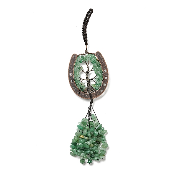 

PandaHall Natural Green Aventurine Chip Tree of Life Pendants Decoration, Brass Horse Shose Tassel Gems Hanging Ornaments, 220mm, Pendant...