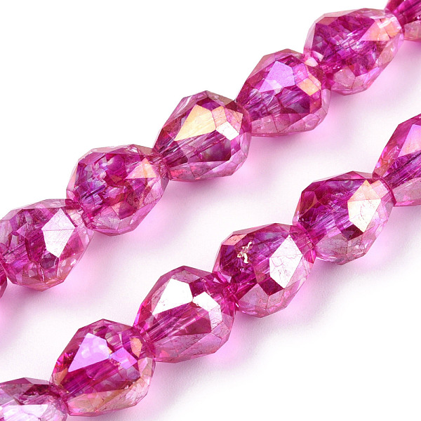 

PandaHall Transparent Electroplate Glass Beads Strands, AB Color Plated, Faceted, Teardrop, Camellia, 10.5x10mm, Hole: 1.2mm, about..., Pink