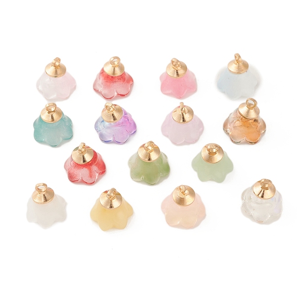 

PandaHall Spray Painted Glass Pendants, with Golden Brass Findings, Flower Charms, Mixed Color, 11x11x11mm, Hole: 1.8mm Brass+Glass Flower..., Multicolor