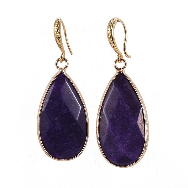 

PandaHall Teardrop Natural White Jade Dangle Earrings, with Brass Earring Hooks, Packing Box, Real 18K Gold Plated, 45.5~46mm, Pin: 0.7mm..., Purple