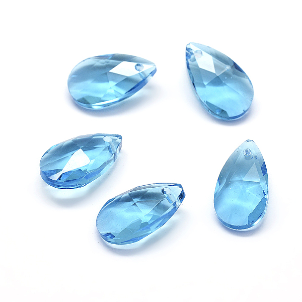 

PandaHall Faceted Glass Pendants, Teardrop, Sky Blue, 15x9.5x5.5mm, Hole: 1mm Glass Teardrop