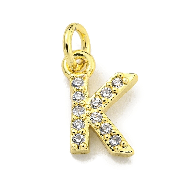 

PandaHall Letter Brass Micro Pave Clear Cubic Zirconia Pendants, Jump Ring, Real 18K Gold Plated, Letter K, 10x7x1.8mm, Jump Ring: 4x0.9mm...