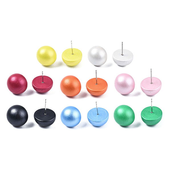 

PandaHall Painted Half Round Schima Wood Earrings for Girl Women, Stud Earrings with 316 Surgical Stainless Steel Pins, Mixed Color..., Multicolor