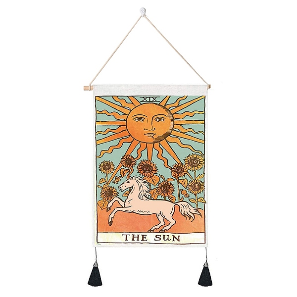 

PandaHall Tarot Pattern Polycotton Wall Hanging Tapestry, Vertical Tapestry, with Wood Rod & Iron Traceless Nail & Cord, for Home Decoration...