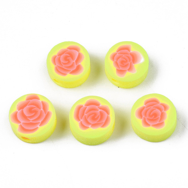 

PandaHall Handmade Polymer Clay Beads, for DIY Jewelry Crafts Supplies, Flat Round with Flower, Green Yellow, 9.5x3.5~5mm, Hole: 1.8mm...