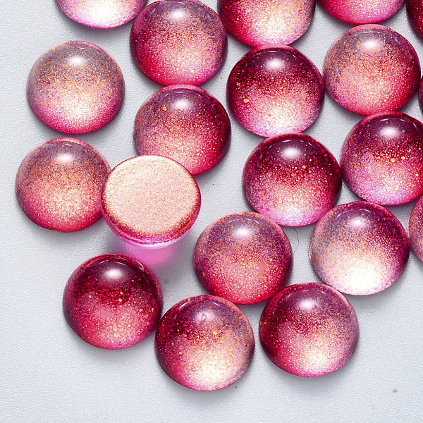 

PandaHall Spray Painted Glass Cabochons, with Glitter Powder, Half Round/Dome, Fuchsia, 10x5mm Glass Half Round Pink