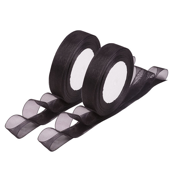 

PandaHall Sheer Organza Ribbon, Wide Ribbon for Wedding Decorative, Black, 3/4 inch(20mm), 25yards(22.86m) Polyester None Black