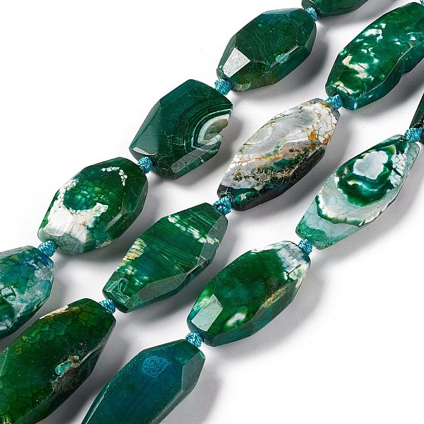 

PandaHall Natural Agate Beads Strands, Dyed, Faceted, Polygon, Dark Green, 27~45x16~18x6.5~9mm, Hole: 1.6mm, about 9~14pcs/strand...