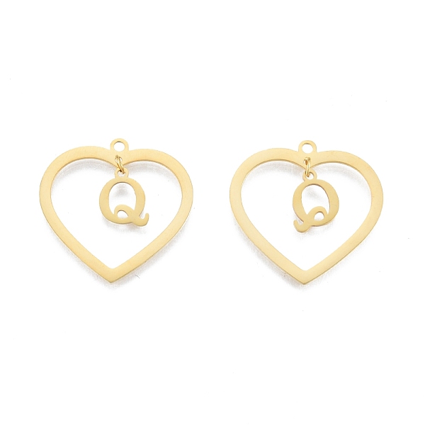 PandaHall 201 Stainless Steel Pendants, Hollow, Heart with Letter A~Z, Real 18K Gold Plated, Letter. Q, 29x29.5x1mm, Hole: 2mm, A~Z...