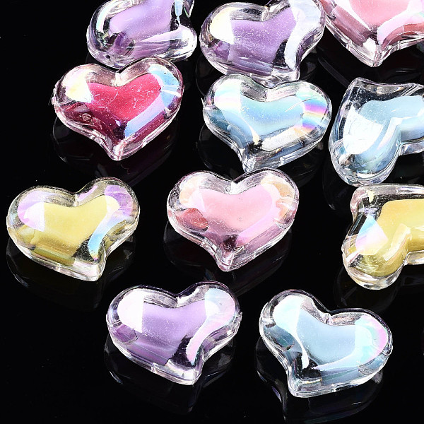 

PandaHall Transparent Acrylic Beads, Bead in Bead, Heart, AB Color, Mixed Color, 16x21x11.5mm, Hole: 3mm, about 230pcs/500g Acrylic Heart..., Multicolor