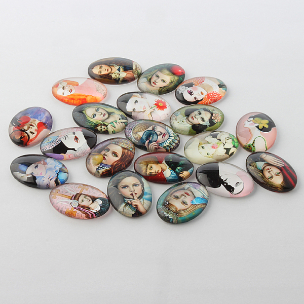 

PandaHall Women Theme Ornaments Glass Oval Flatback Cabochons, Mixed Color, 25x18x6mm Glass Oval Multicolor