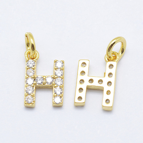 

PandaHall Brass Micro Pave Grade AAA Cubic Zirconia Charms, Letter H, Cadmium Free & Nickel Free & Lead Free, Real 18K Gold Plated...