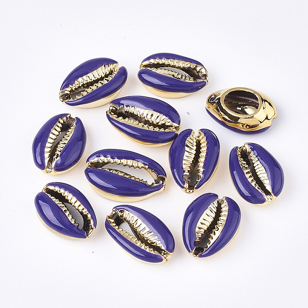 

PandaHall Electroplated Cowrie Shell Beads, with Enamel, No Hole/Undrilled, Golden, DarkSlate Blue, 18~20x12~14x6~7.5mm Cowrie Shell Shell...