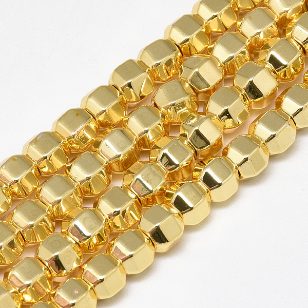 

PandaHall Electroplate Non-magnetic Synthetic Hematite Beads Strands, Polygon, Golden Plated, 6x5x5mm, Hole: 2mm, about 78pcs/strand, 15.7...