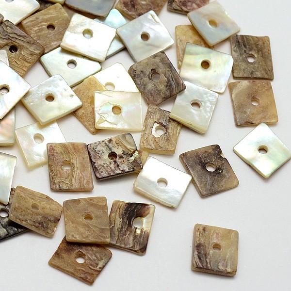 

PandaHall Square Natural Akoya Shell Beads, Mother of Pearl Shell Beads, Camel, 8x7x1mm, Hole: 1mm, about 1440pcs/bag Akoya Shell Square..., Brown