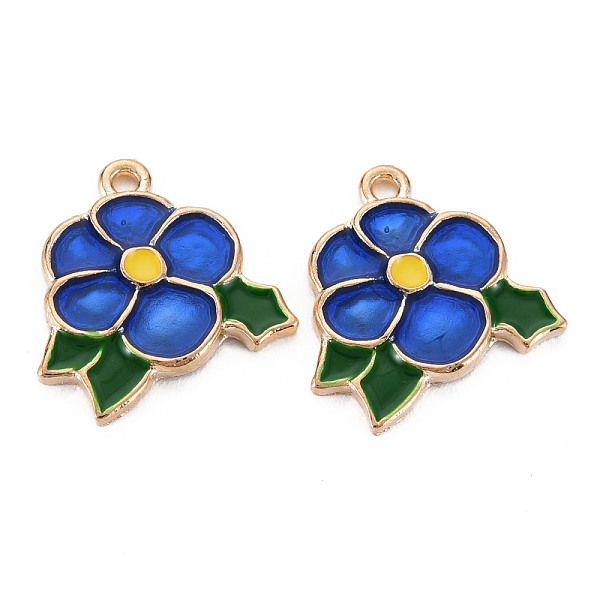 

PandaHall Rack Plating Alloy Pendants, Cadmium Free & Lead Free, Flower, Blue, 18.5x18.5x2mm, Hole: 1.6mm Alloy+Enamel Flower Blue