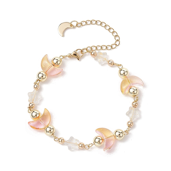 

PandaHall Moon & Star Glass Beaded Bracelet with 304 Stainless Steel Clasps, Golden, 7-3/4 inch(19.7cm) Glass Moon