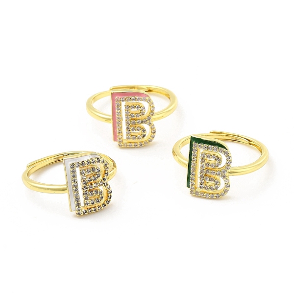 

PandaHall Mixed Color Enamel Initial Letter Adjustable Ring with Clear Cubic Zirconia, Real 18K Gold Plated Brass Jewelry for Women, Cadmium..., Multicolor