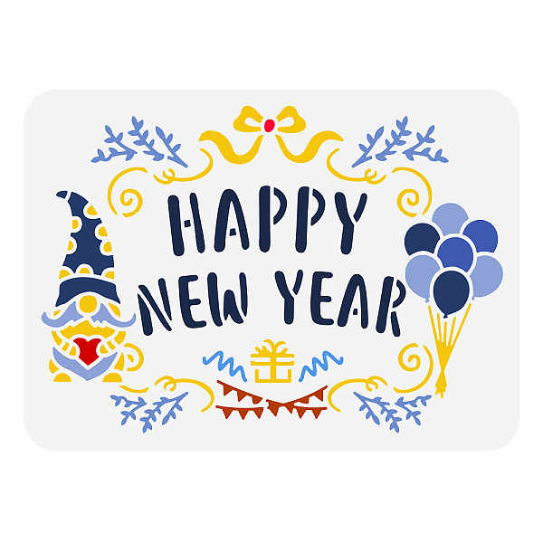 PandaHall FINGERINSPIRE Happy New Year Stencil Christmas Gnome Balloons Painting Stencil 29.7x21cm Large Christmas Drawing Stencil Reusable...