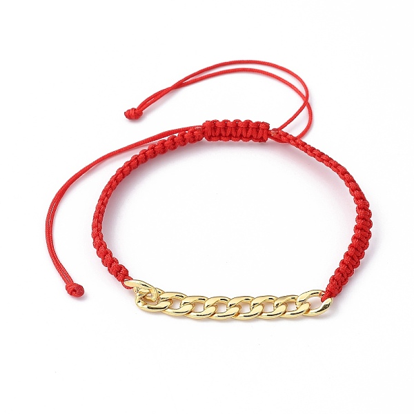 

PandaHall Unisex Adjustable Nylon Thread Braided Bead Bracelets, with Golden Plated Brass Curb Chains, Red, Inner Diameter: 2~4-1/4 inch...