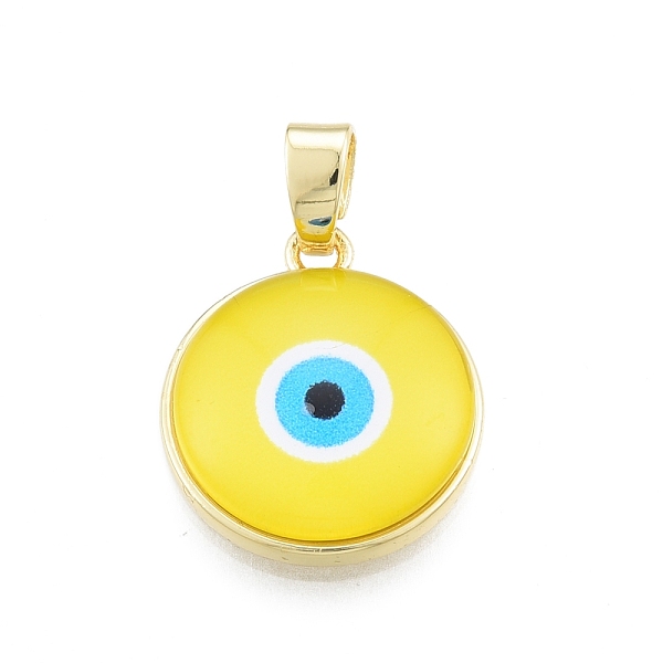 

PandaHall Glass Pendants, with Golden Plated Brass Findings, Flat Round with Evil Eye, Yellow, 19x16.5x5mm, Hole: 5x3.5mm Brass+Glass Flat...