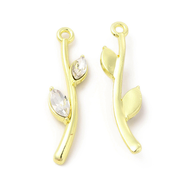 

PandaHall Rack Plating Alloy Pendants, with Glass, Leafy Branch Charms, Cadmium Free & Nickel Free & Lead Free, Light Gold, Clear...