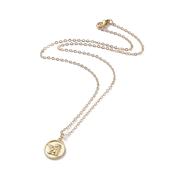 

PandaHall Brass Pendant Necklaces, with Cable Chains and 304 Stainless Steel Lobster Claw Clasps, Flat Round with Angel, Golden, 16.54 inch...