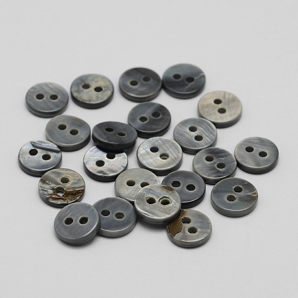 

PandaHall 2-Hole Shell Flat Round Buttons, Gray, 9x2mm, Hole: 1mm, about 720pcs/bag Shell Flat Round Gray