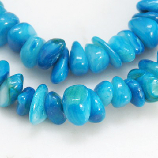 

PandaHall Natural Shell Beads Strands, Dyed, Chips, Deep Sky Blue, 5~12x5~8x1~6mm, Hole: 1mm Freshwater Shell Chip