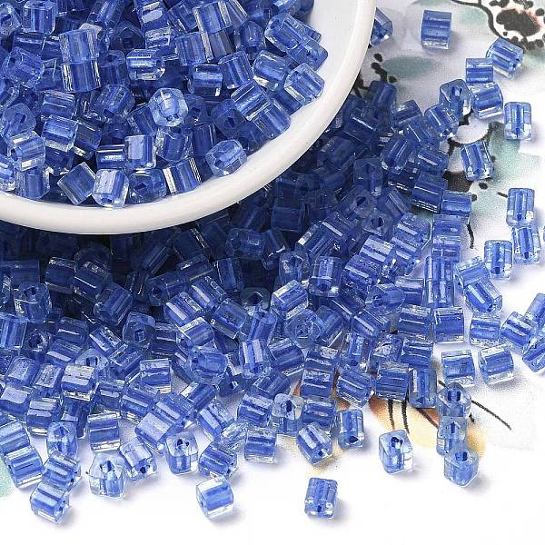 

PandaHall Glass Seed Beads, Transparent Lustered Glass, Square Hole, Square, Dark Blue, 4x4x4mm, Hole: 1.2mm, 5000pcs/pound Glass Square