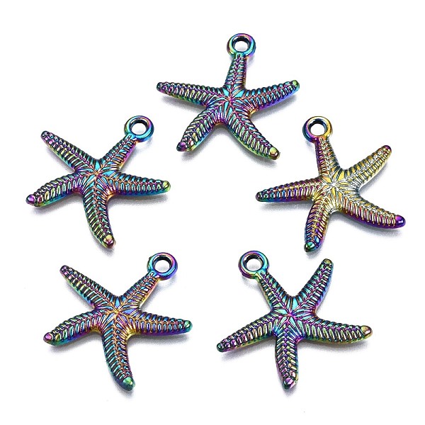 

PandaHall Alloy Pendants, Cadmium Free & Nickel Free & Lead Free, Starfish, Rainbow Color, 24.5x25x2mm, Hole: 2mm Alloy Starfish