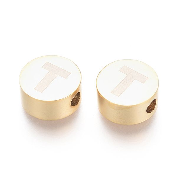 

PandaHall 304 Stainless Steel Beads, Flat Round with Letter, Letter.T, 10x4.5mm, Hole: 2mm 304 Stainless Steel Letter T