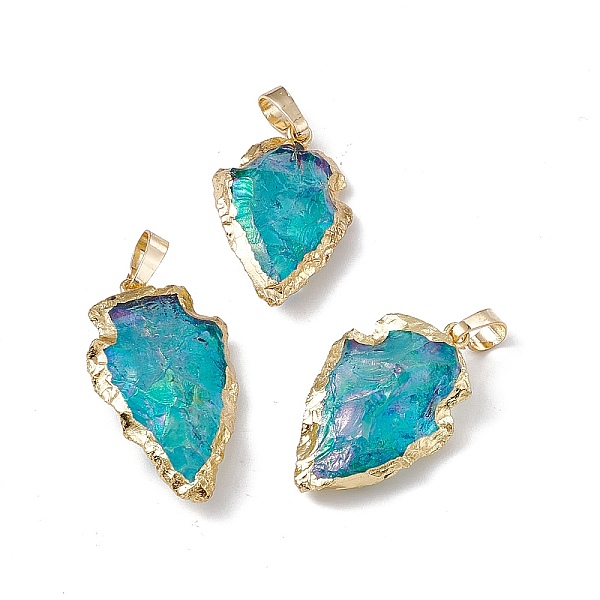 

PandaHall Electroplated Natural Quartz Crystal Pendants, Arrow Charms, with Rack Plating Golden Tone Brass Findings, Cyan...
