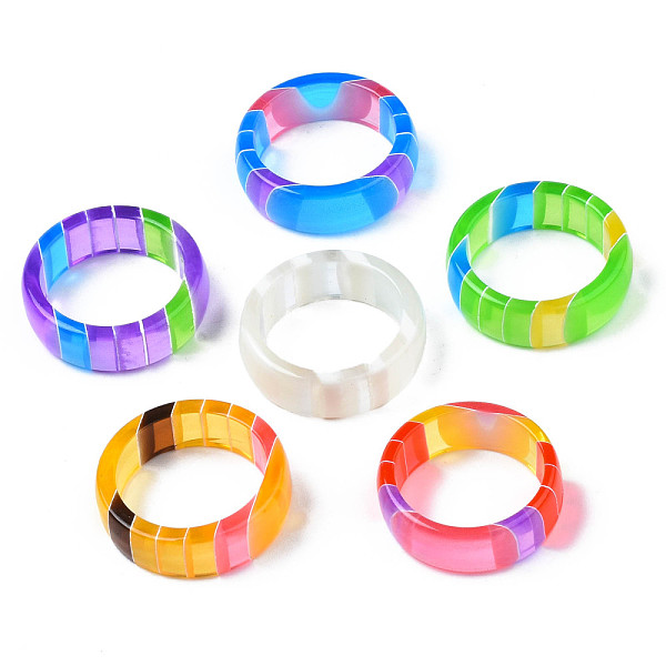 

PandaHall Transparent Resin Stripe Pattern Finger Ring for Women, Mixed Color, US Size 8(18.1mm) Resin Stripe Multicolor