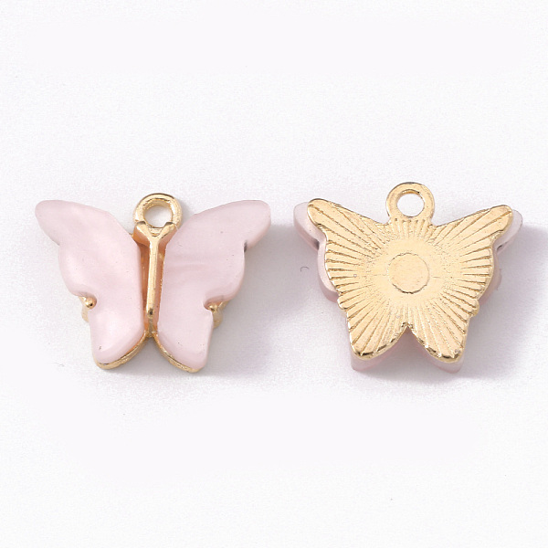 

PandaHall Alloy Acrylic Pendants, Butterfly, Light Gold, Lavender Blush, 14x16.5x3mm, Hole: 1.6mm Alloy+Acrylic Butterfly
