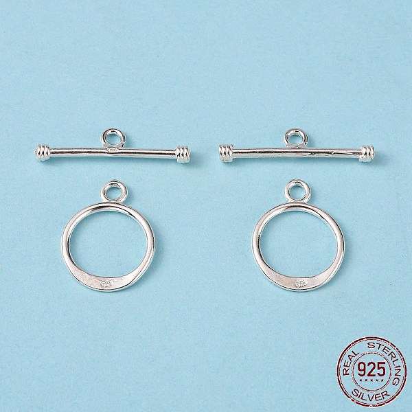 PandaHall 925 Sterling Silver Toggle Clasps, Ring: 16x12mm, Bar: 21x6mm, Hole: 2mm Sterling Silver Ring Silver