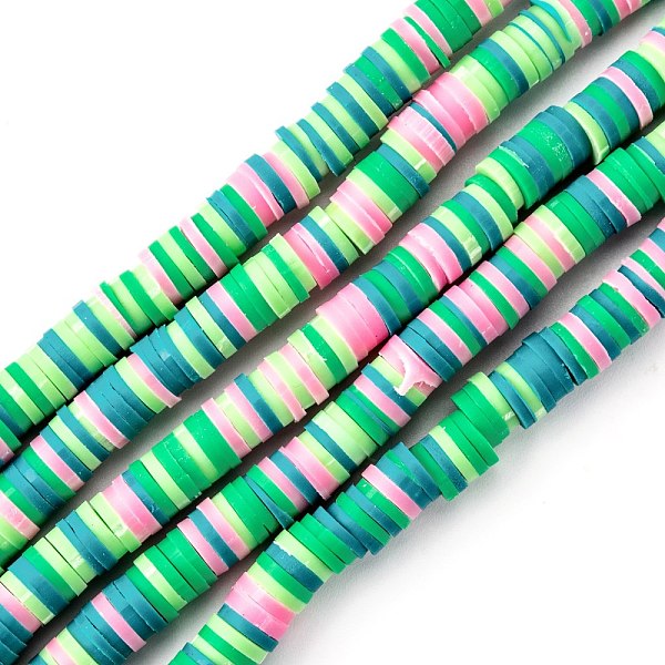 PandaHall Handmade Polymer Clay Beads Strands, for DIY Jewelry Crafts Supplies, Heishi Beads, Disc/Flat Round, Spring Green, 6x0.5~1mm, Hole...