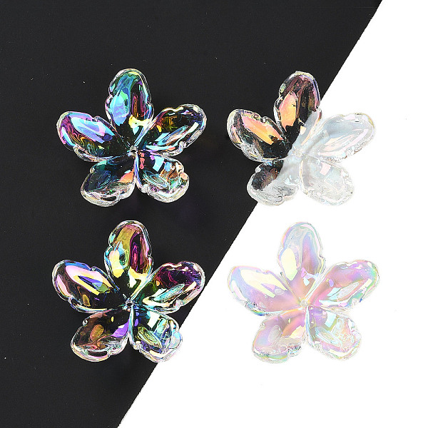

PandaHall UV Plating Acrylic Beads Caps, Iridescent, Flower, Colorful, 37x38.5x10mm, Hole: 1.4mm Acrylic