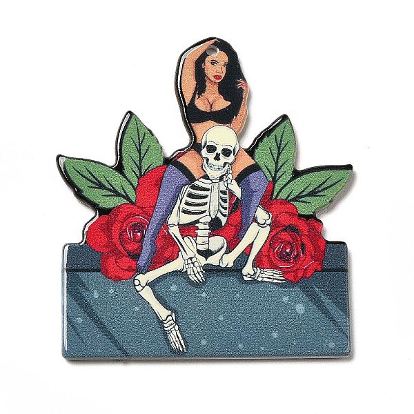 

PandaHall Acrylic Pendants, Skull Theme Charms, Rose Pattern, 55x48.5x2.5mm, Hole: 1.8mm Acrylic Flower