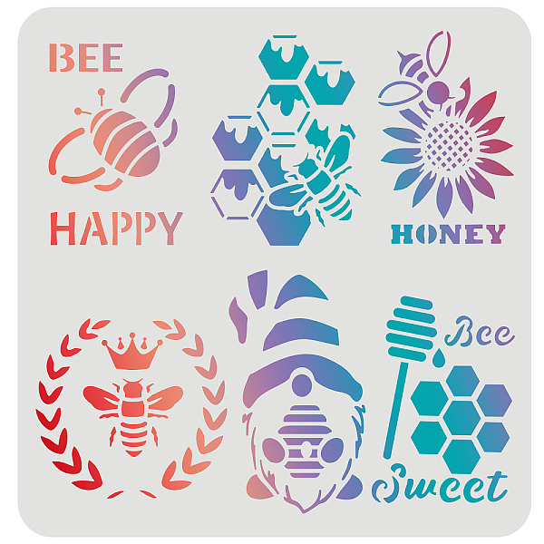 PandaHall FINGERINSPIRE Bee Stencils 30x30cm Plastic Bee with Wreath Stencil Beehive Honey Sunflowers Pattern Stencils Happy Sweet Bee...