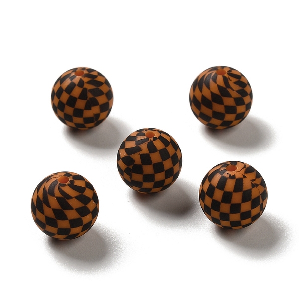 

PandaHall Opaque Silicone Beads, Round with Tartan, Saddle Brown, 15x14.5mm, Hole: 2.3mm Silicone Round