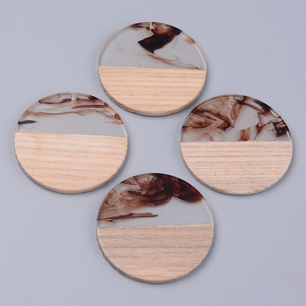 

PandaHall Resin & Wood Pendants, Two Tone, Flat Round, Brown, 38x2~3mm, Hole: 2mm Resin+Wood Flat Round Brown